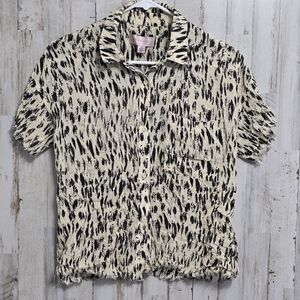 Philosophy Animal Print Short Sleeve Button Up Frayed Hem Shirt Size Small